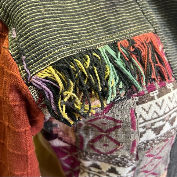 90s Passports by Pier 1 Imports Eclectic Fringe Patchwork Cropped Jacket - Picture 3 of 13
